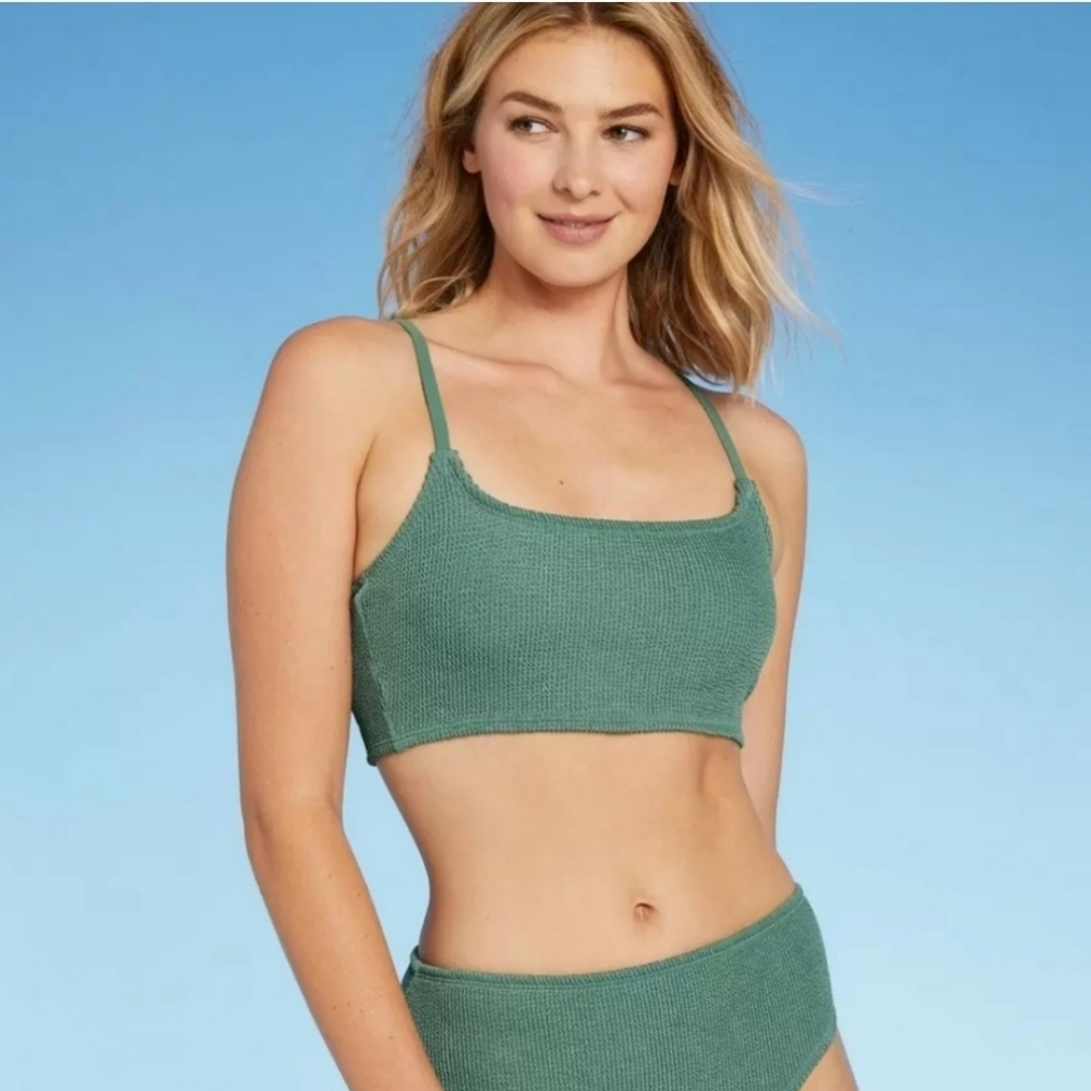 Kona Sol Green Textured Bikini Top